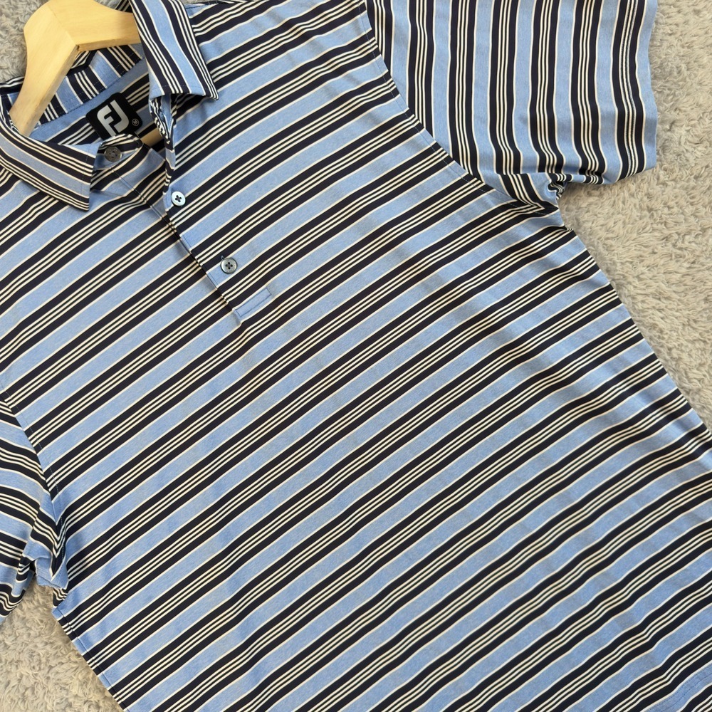 FootJoy FJ Mens Blue Striped ProDry Performance Golf Polo Shirt Size Medium